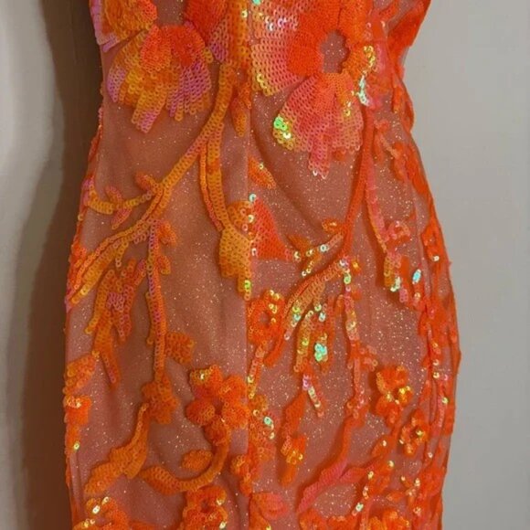 One-Shoulder Bright Orange Short Sequin Cocktail Dress - Size 4 - NWT - Picture 3 of 11